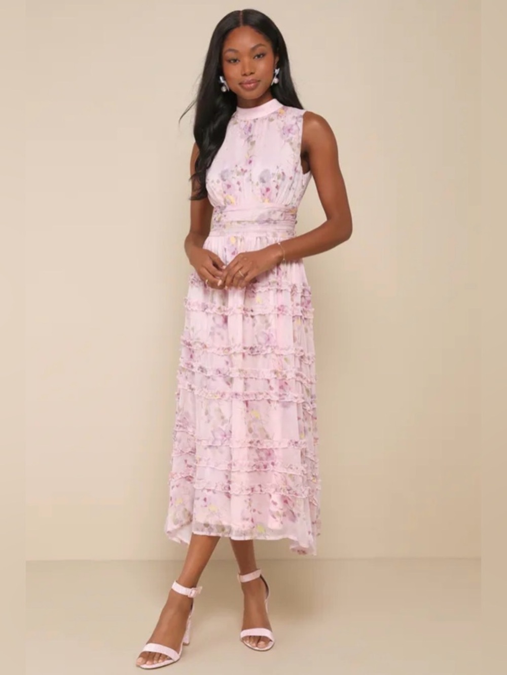 NWT Lulus Light Pink Floral Midi Dress